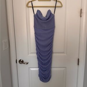 Michael Costello Blue Ruched Bodycon Dress